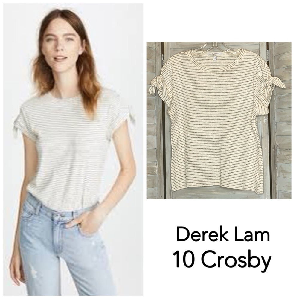 Derek Lam 10 Crosby cream + black stripe knotted tie short sleeve t-shirt Medium
